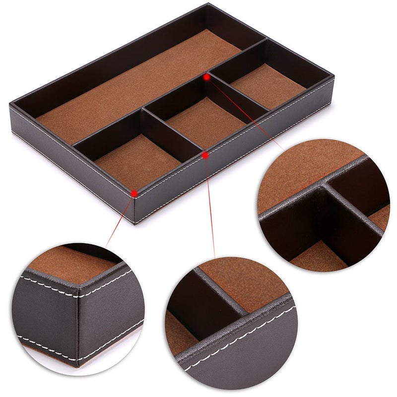 BTSKY 4 slots Desk Drawer Organizer, PU Leather Drawer Storage Organizer Divider for Office Desk Supplies Value Collection and Accessories Multi-Purpose Storage Desktop Organizer Tray(Brown) - Image 4